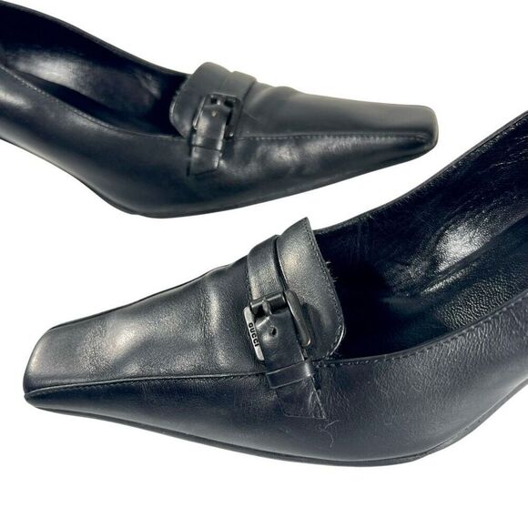 Gucci Size Sz 7 Leather Black Authentic w/ Serial# Slip-On Heel Pumps Size 37C I - Picture 2 of 12